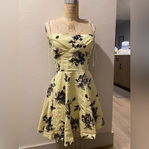 Yellow & Black Floral Retro Cupcake Dress